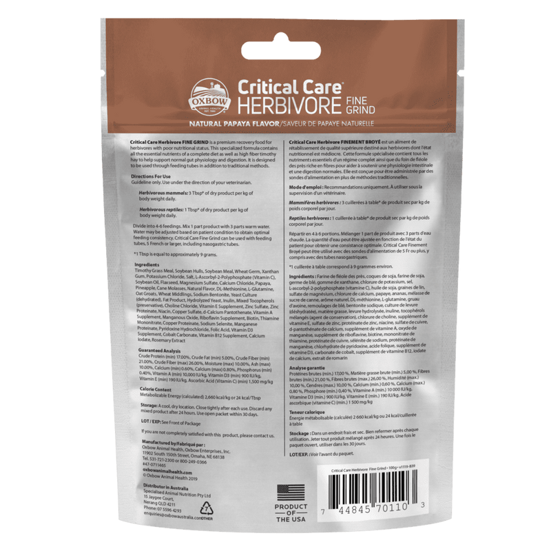 Load image into Gallery viewer, Oxbow Critical Care Herbivore Fine Grind Papaya - 100g