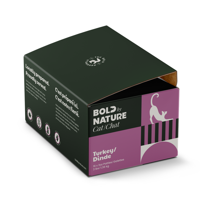Load image into Gallery viewer, Cat food packaging box with 'Bold by Nature Turkey Cat' branding on a white background