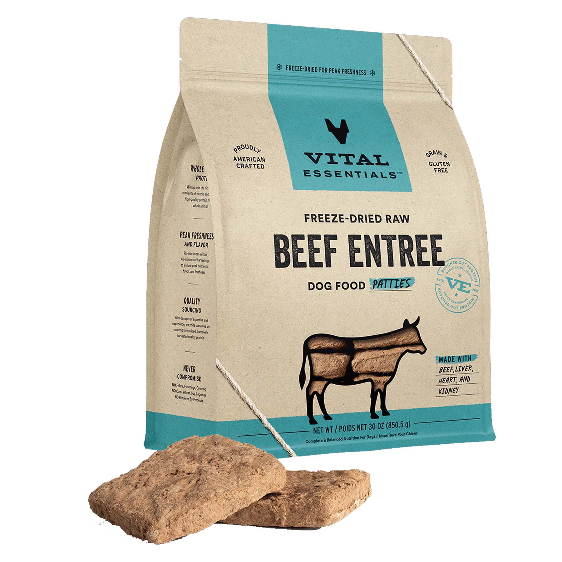 Vital Essentials Beef Patties Freeze Dried Dog Food 30 oz