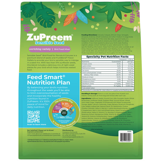 ZuPreem Sensible Seed Enrichment Mix for Parrot/Conure EXP 12/2025