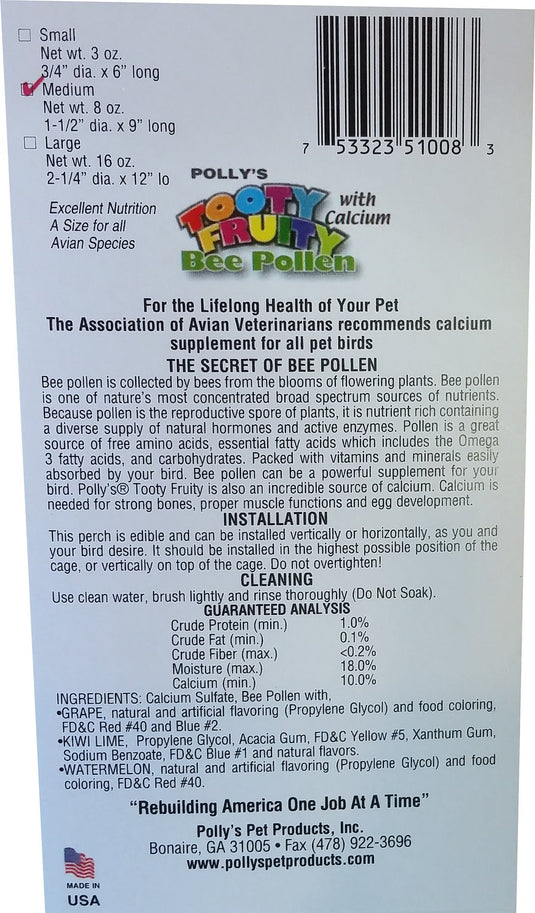 Polly's Pastel Tooty Fruity Bee Pollen Perches - Exotic Wings and Pet Things