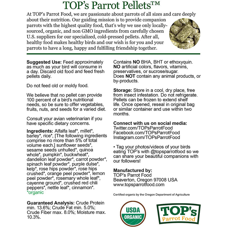 Load image into Gallery viewer, TOP's Parrot Food Large Pellets for Hookbills | USDA Organic Certified - Parrot / African Grey