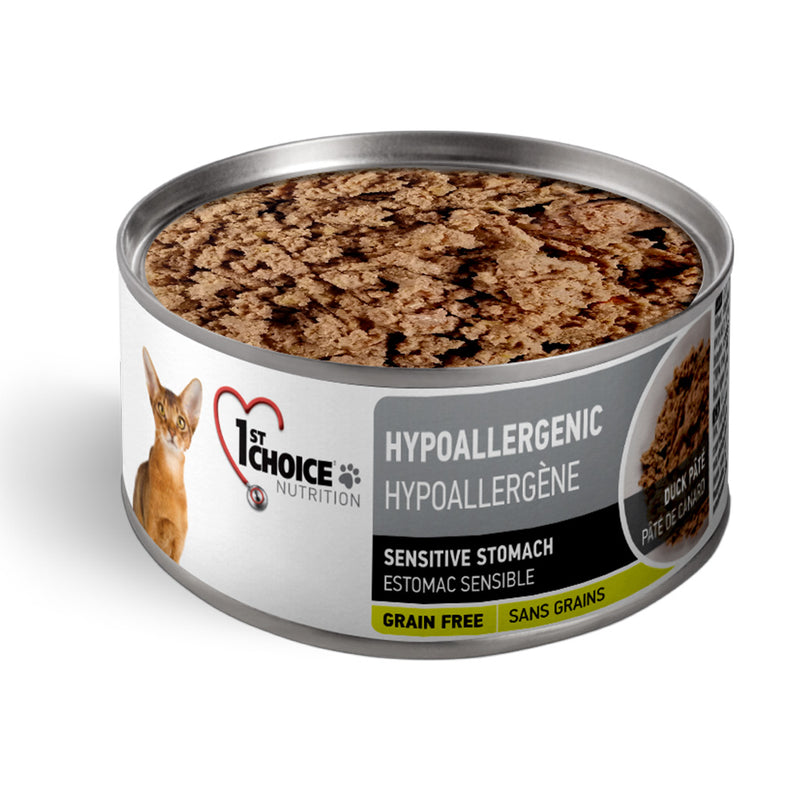Load image into Gallery viewer, 1st Choice Hypoallergenic Sensitive Stomach Grain Free Duck Pate Wet Cat Food 24x156g 🍁