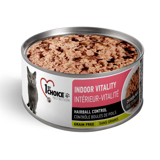 1st Choice Indoor Vitality Grain Free Hairball Control Chicken Pate Wet Cat Food 24x156g 🍁