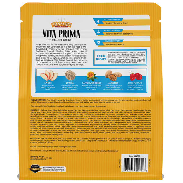 Load image into Gallery viewer, Sunseed Vita Prima Safflower Formula Large Parrot Food 4 lb