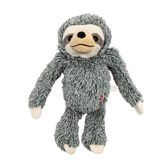 Plush toy sloth on a white background