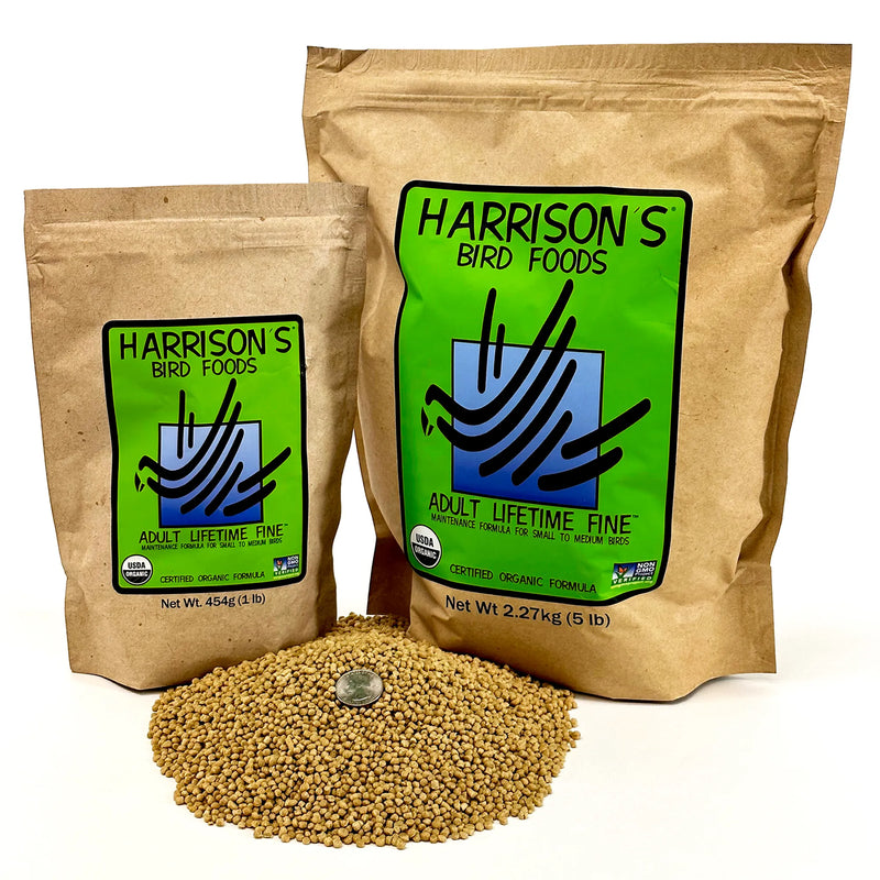Load image into Gallery viewer, Two bags of Harrison's Bird Foods Adult Lifetime Fine 1lbs and 5lbs
