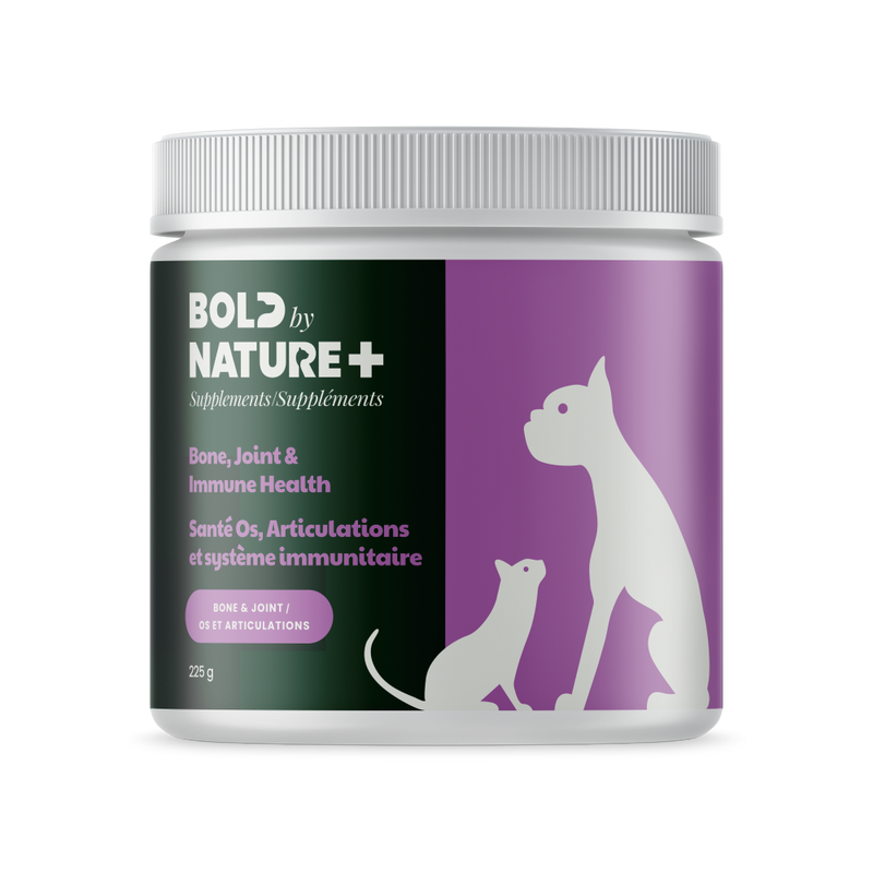 Load image into Gallery viewer, Supplement jar for pets with &#39;Bold by Nature+&#39; branding on a white background
