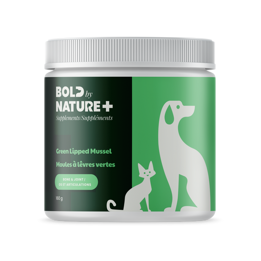 Supplement jar labeled 'Bold by Nature+' with a green label featuring animal illustrations on a white background.