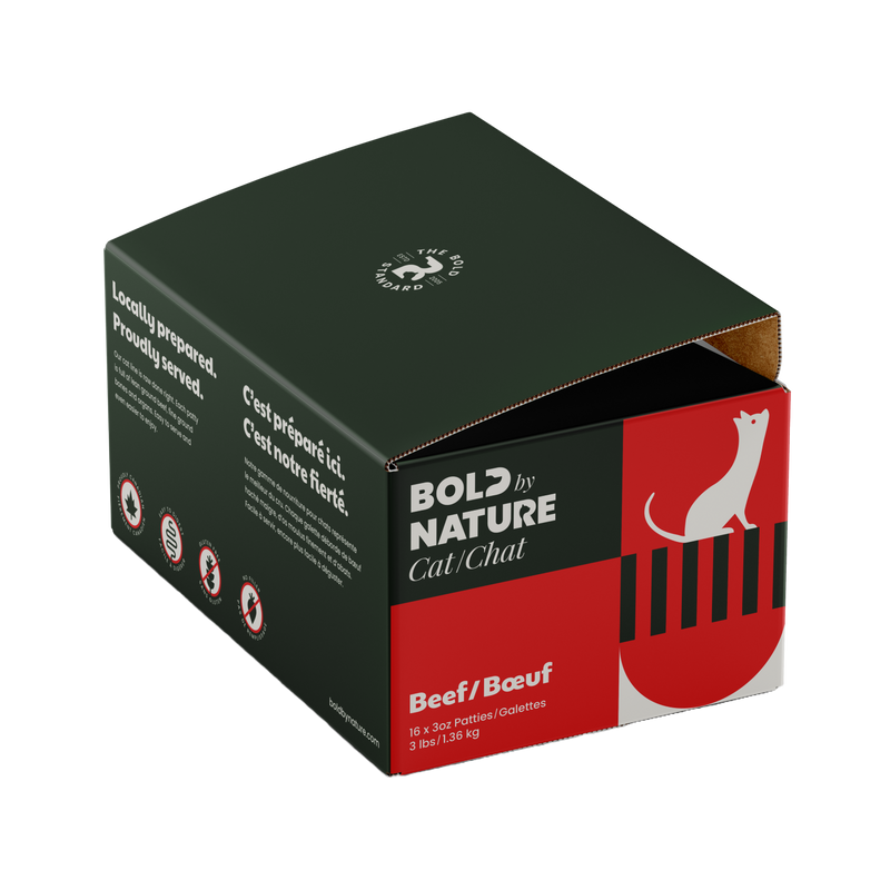 Load image into Gallery viewer, Box of &#39;Bold by Nature Cat Beef&#39; cat food on a white background
