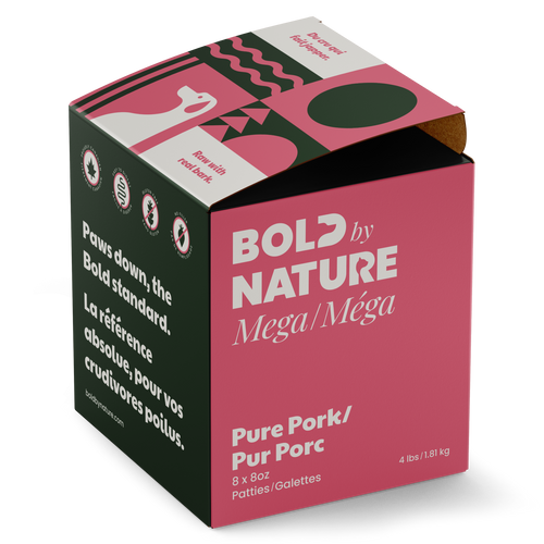Box of Bold by Nature Mega Pure Pork product on a white background