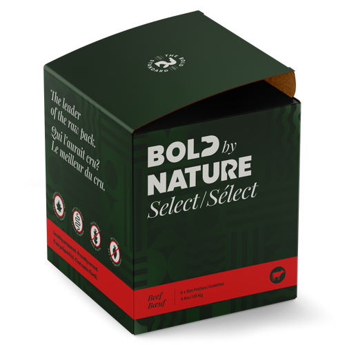 Box with 'Bold by Nature Select Beef' branding on a white background