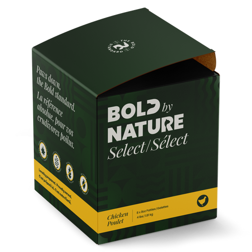Box of 'Bold by Nature Select Chicken' on a white background