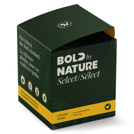 Box of 'Bold by Nature Select Chicken' on a white background