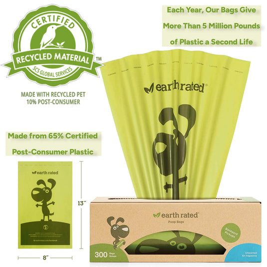 Earth Rated Unscented Large Dog Poop Bags - 300 Bags