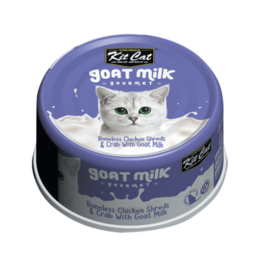 Kit Cat Goat Milk Gourmet Boneless Chicken Shreds & Crab Wet Cat Food - 70g x 24 Pack