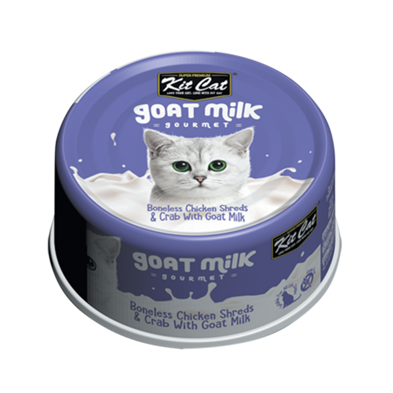 Kit Cat Goat Milk Gourmet Boneless Chicken Shreds & Crab Wet Cat Food - 70g x 24 Pack