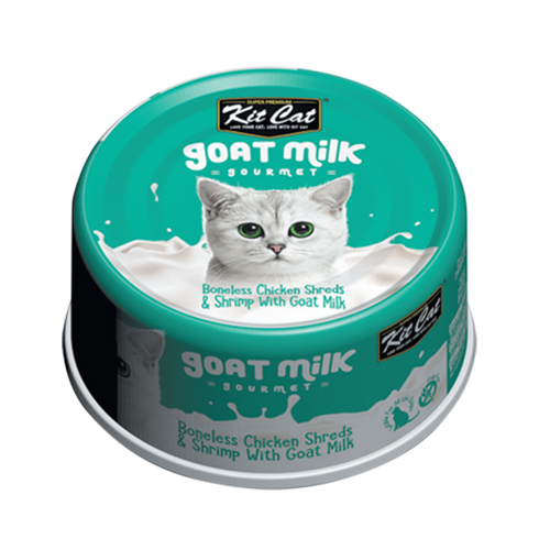 Kit Cat Goat Milk Gourmet Boneless Chicken Shreds & Shrimp Wet Cat Food - 70g x 24 Pack