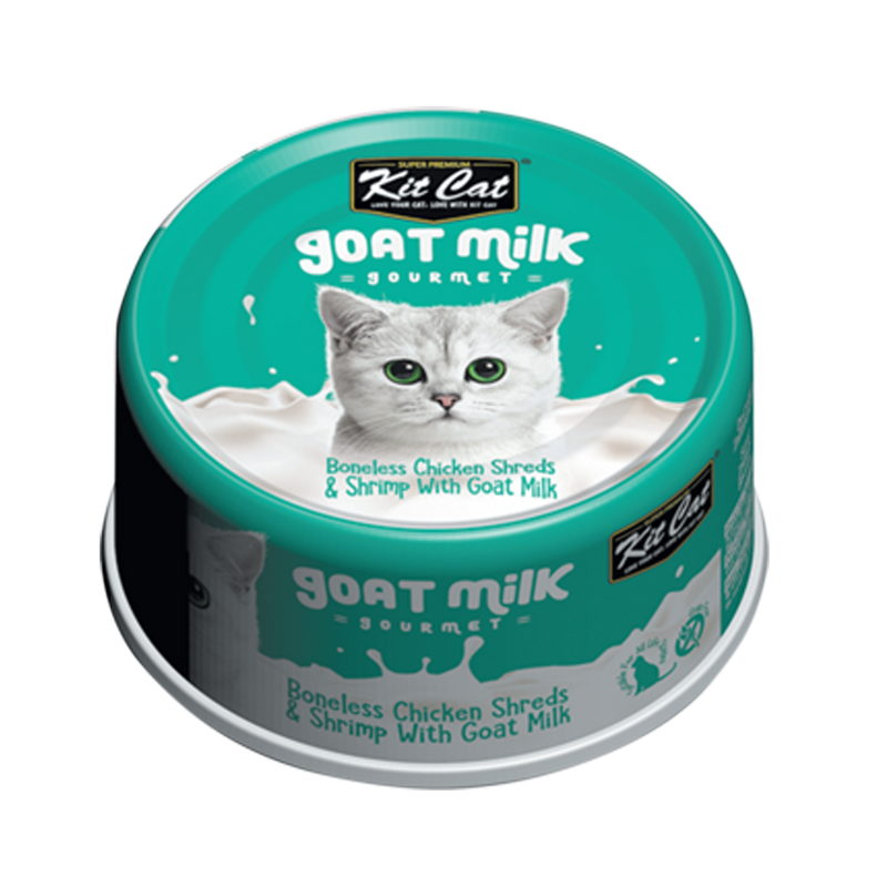 Kit Cat Goat Milk Gourmet Boneless Chicken Shreds & Shrimp Wet Cat Food - 70g x 24 Pack