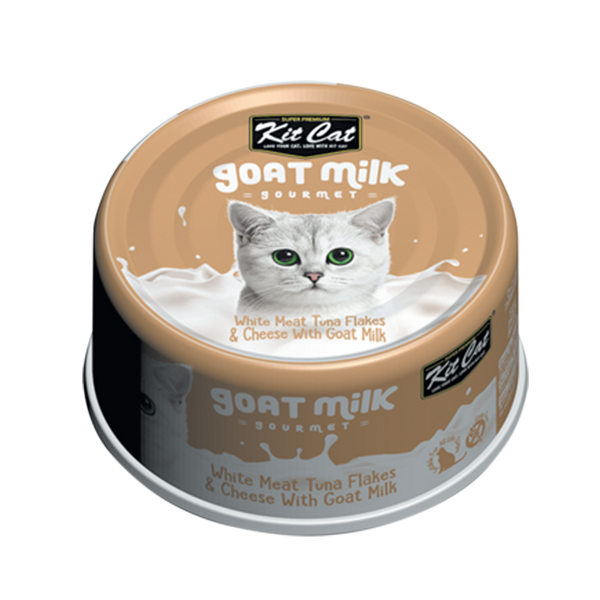 Kit Cat Goat Milk Gourmet Tuna Flakes & Cheese Wet Cat Food - 70g x 24 Pack