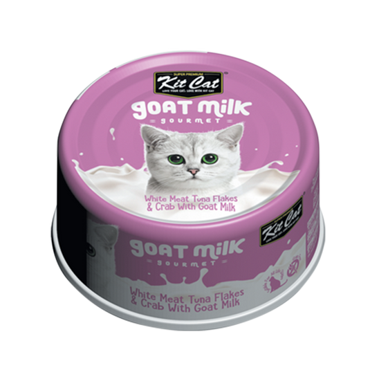 Kit Cat Goat Milk Gourmet White Tuna Flakes & Crab Wet Cat Food - 70g x 24 Pack