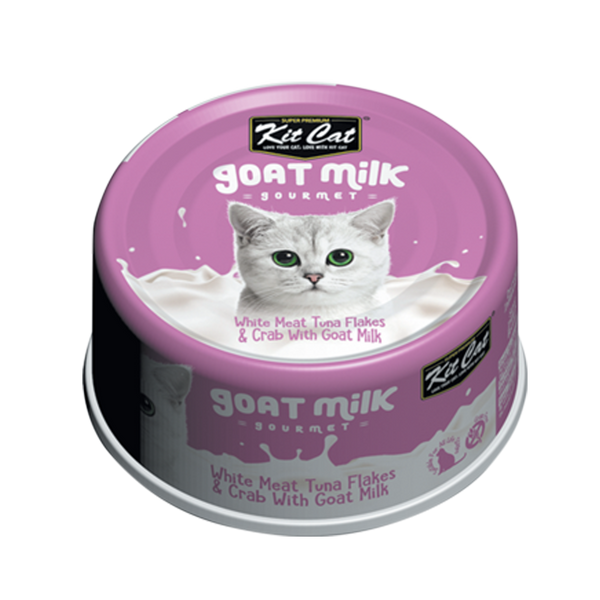 Kit Cat Goat Milk Gourmet White Tuna Flakes & Crab Wet Cat Food - 70g x 24 Pack