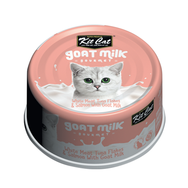 Kit Cat Goat Milk Gourmet White Tuna Flakes & Salmon Wet Cat Food - 70g x 24 Pack