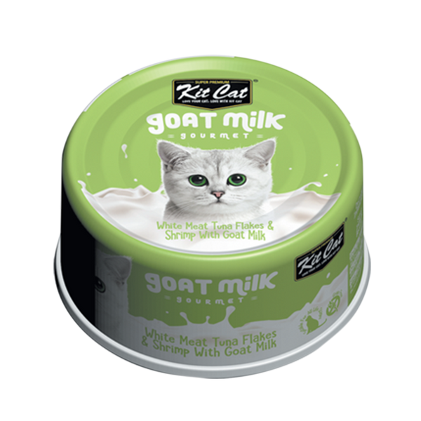 Kit Cat Goat Milk Gourmet White Tuna Flakes & Shrimp Wet Cat Food - 70g x 24 Pack