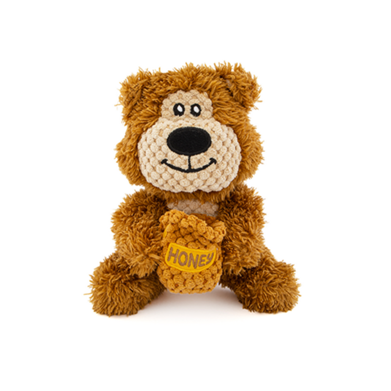 Load image into Gallery viewer, Brown teddy bear with a honey bag on a white background
