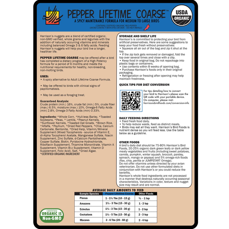 Load image into Gallery viewer, Harrison's Pepper Lifetime Coarse Parrot Pellet
