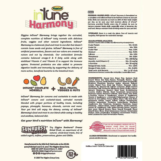 Higgins Intune Harmony Conure & Cockatiel Enrichment Diet