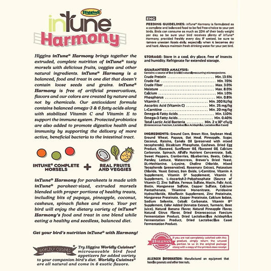 Higgins Intune Harmony Parakeet Enrichment Diet