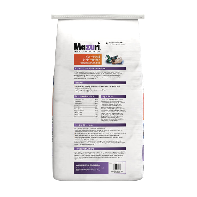 Load image into Gallery viewer, Mazuri Waterfowl Maintenance Diet 25lbs packaging rear of back on a white background #Size_50 lb (22.8 kg)
