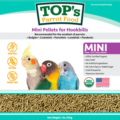 TOP's Parrot Food Mini Pellets for Hookbills | USDA Organic Certified - Parakeet / Lovebird