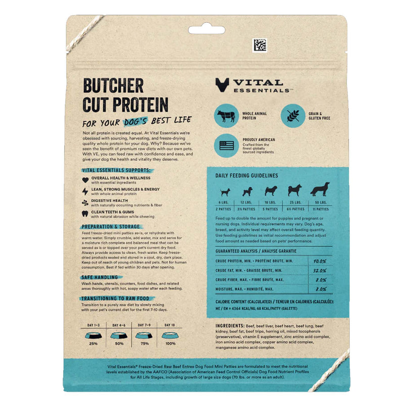 Vital Essentials Beef Mini Patties - Freeze-Dried Dog Food - 14 oz