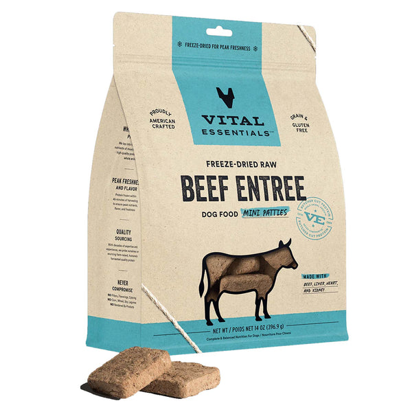 Vital Essentials Beef Mini Patties - Freeze-Dried Dog Food - 14 oz