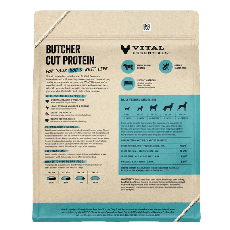 Vital Essentials Beef Patties - Freeze-Dried Dog Food - 30 oz