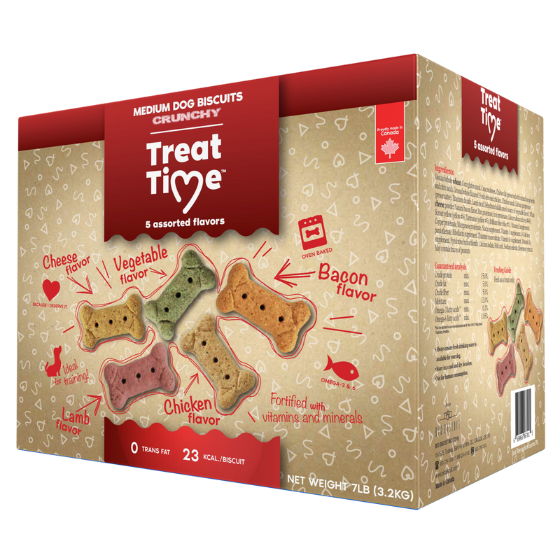 Oven Baked Tradition - Treat Time Medium Dog Crunchy Biscuits - 5 Assorted Flavours - 7 lbs