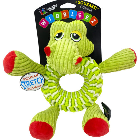 Spunky Pup Wibbleez Round Stretch 'n Squeak Dog Toy - Gator