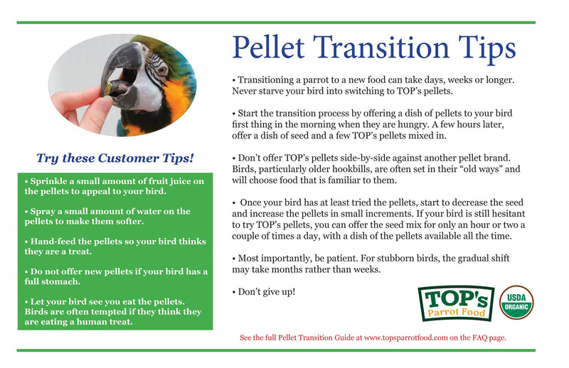 Tops Parrot Food Large Pellets for Hookbills | USDA Organic Certified - Parrot / African Grey