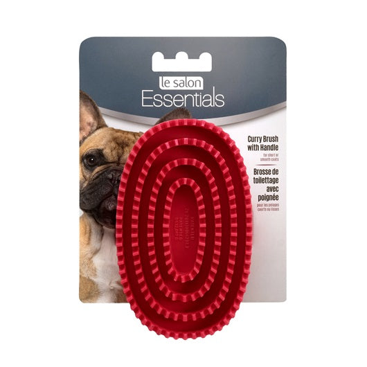 Le Salon Essentials Dog Rubber Curry Brush w/ Loop Handle - Red