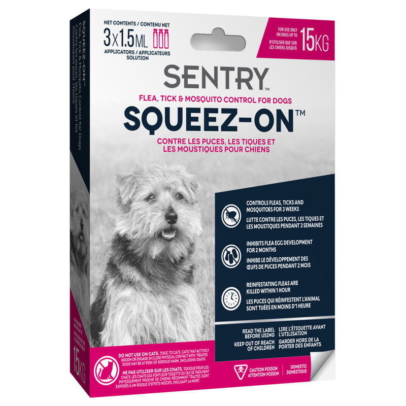 Sentry Squeez-On Flea, Tick & Mosquito Control, For Dogs (up to 15kg)