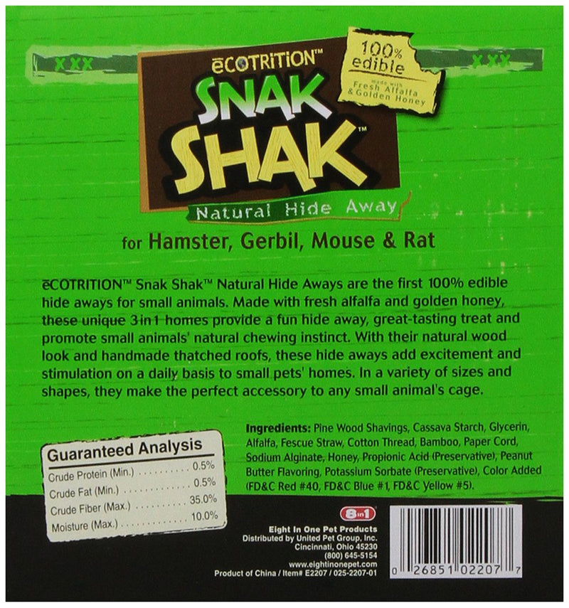 ECOTRITION Snak Shak Small Hideaway for Hamsters, Gerbils, Mice & Rats