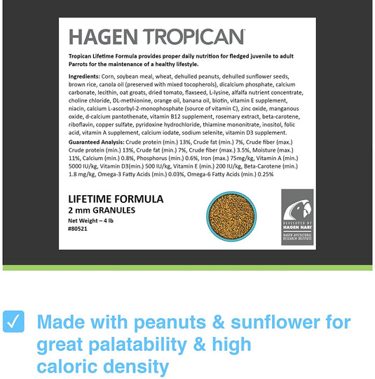 Tropican Lifetime Formula 2mm Granules - Small Parrots 🍁