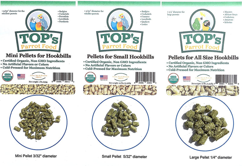 Tops Parrot Food Mini Pellets for Hookbills | USDA Organic Certified - Parakeet / Love Bird