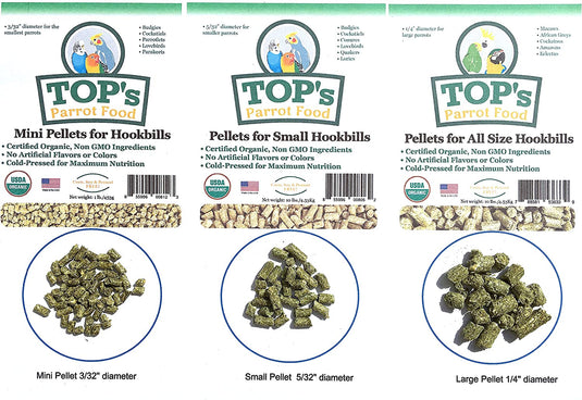 TOP's Parrot Food Small Pellets for Hookbills | USDA Organic Certified - Conure / Cockatiel