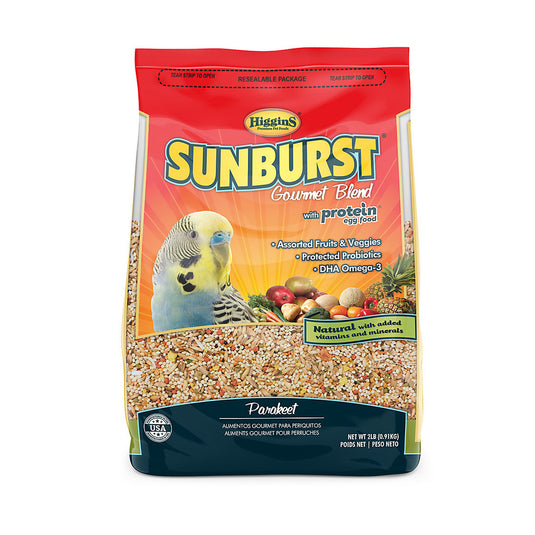Higgins Sunburst Gourmet Blend Parakeet Seed Mix premium fortified Exotic Wings and Pet Things Inc