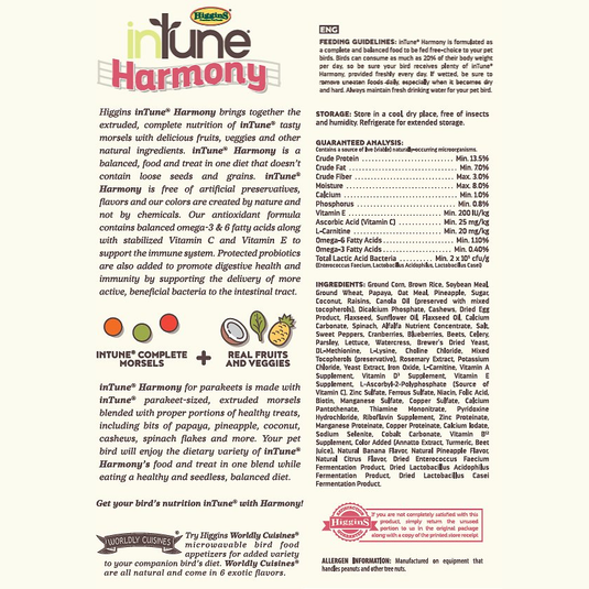 Higgins Intune Harmony Parakeet Enrichment Diet