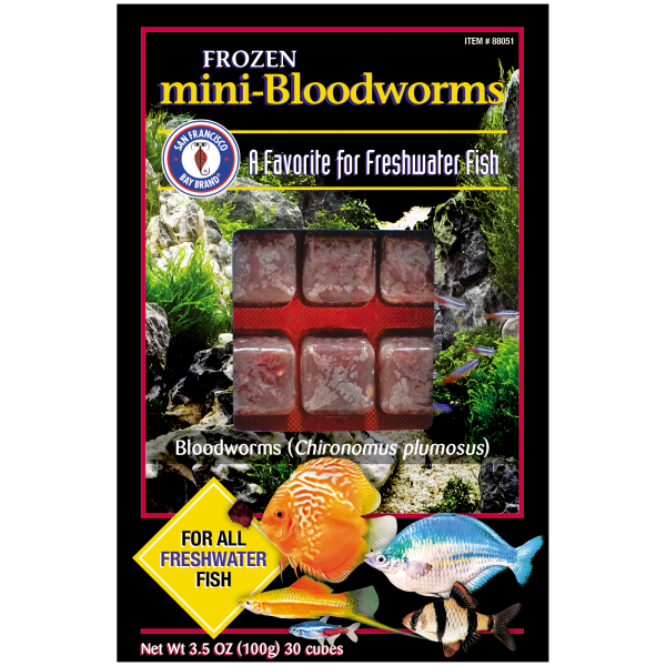 Frozen Bloodworms Fish Food Mini Cubes- 3.5 oz