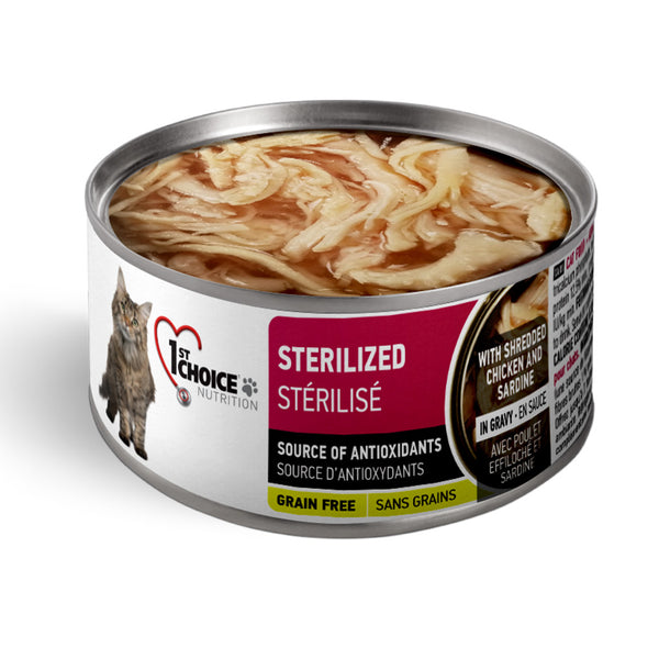 1st Choice Sterilized Grain Free Shredded Chicken Wet Cat Food 24x85g